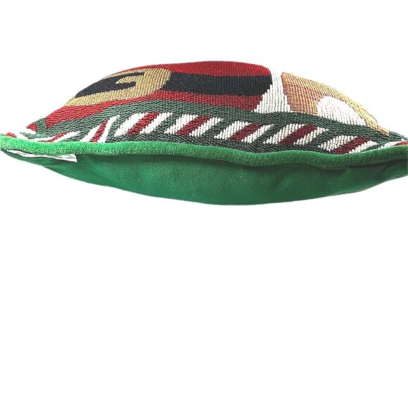 Vintage Christmas Tapestry Pillow Santa Claus Reindeer Antlers Hat 12" square - Picture 5 of 7